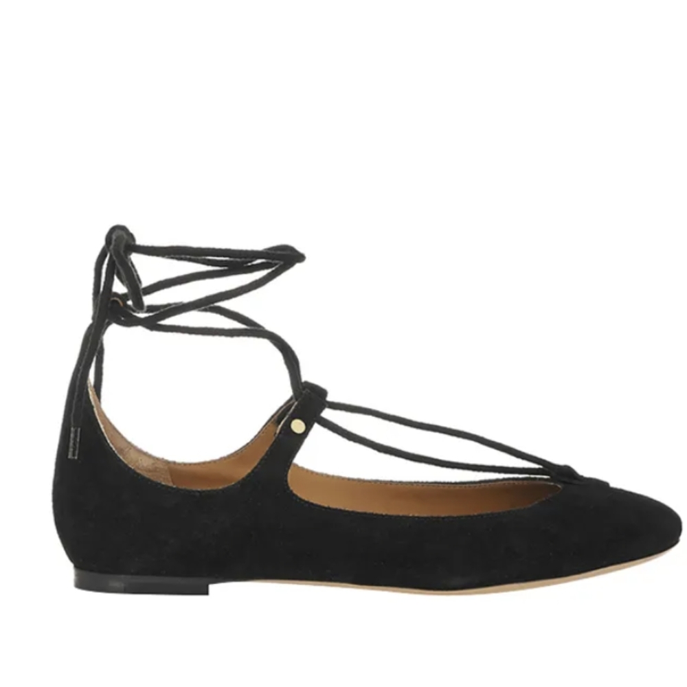 Chloe foster 36 Ballet Ballerina Flat Suede Black Leather Lace Up Shoes